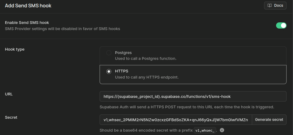 Supabase Add SMS Hook